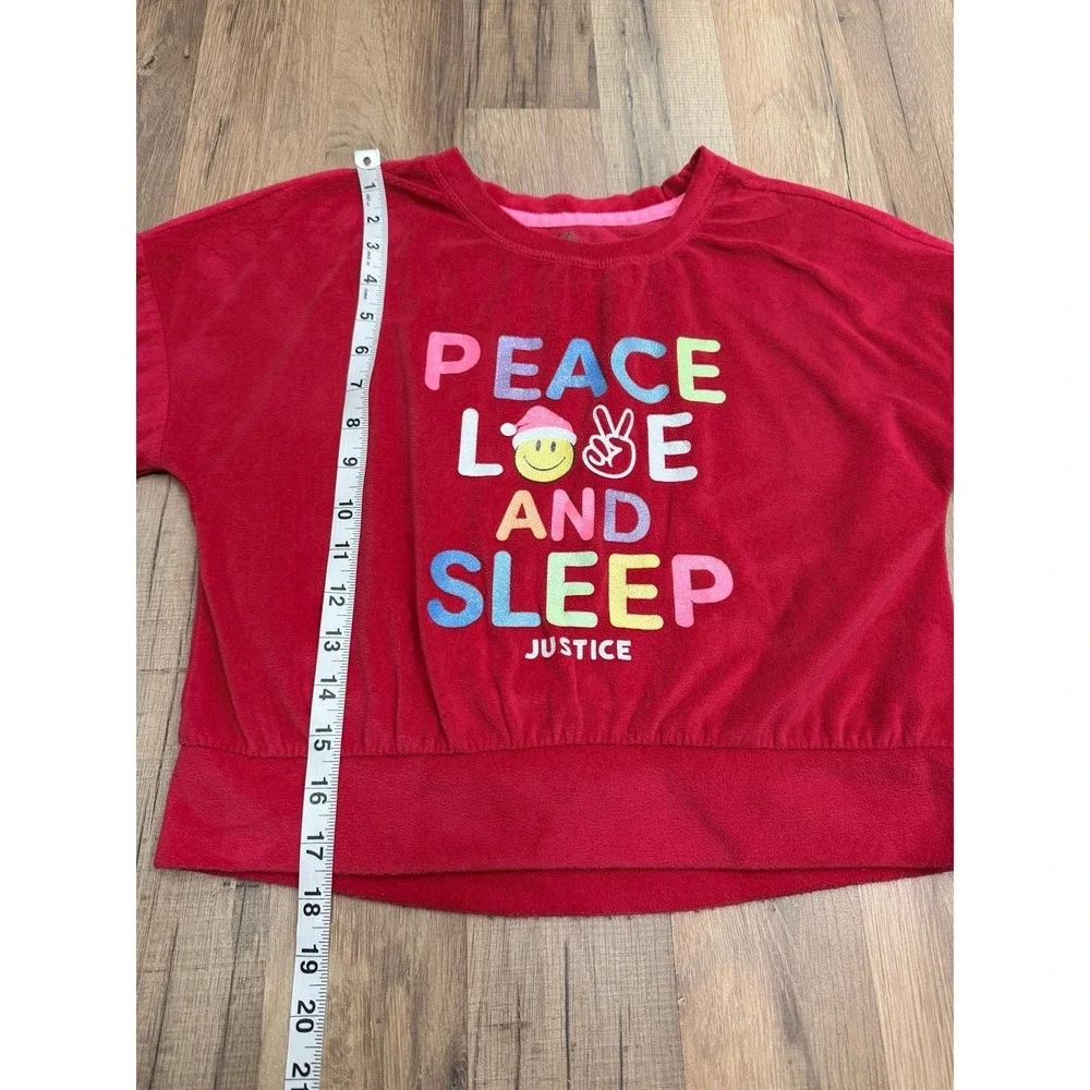 Justice Girls Red Fleece Pajama Set Peace Love Sleep Size M‎ Cozy